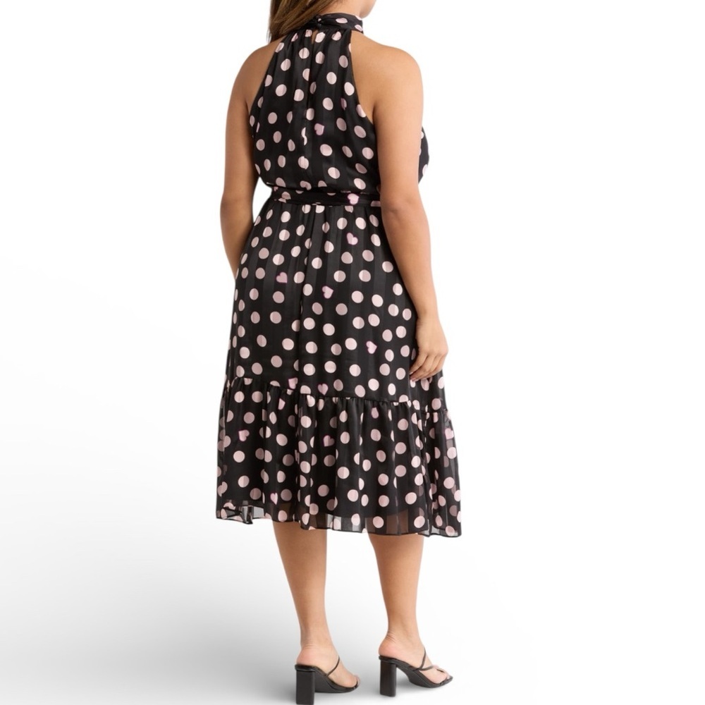 London Times Black and Pink Heart & Dot Sleevless Fit & Flare Dress - Picture 7 of 9